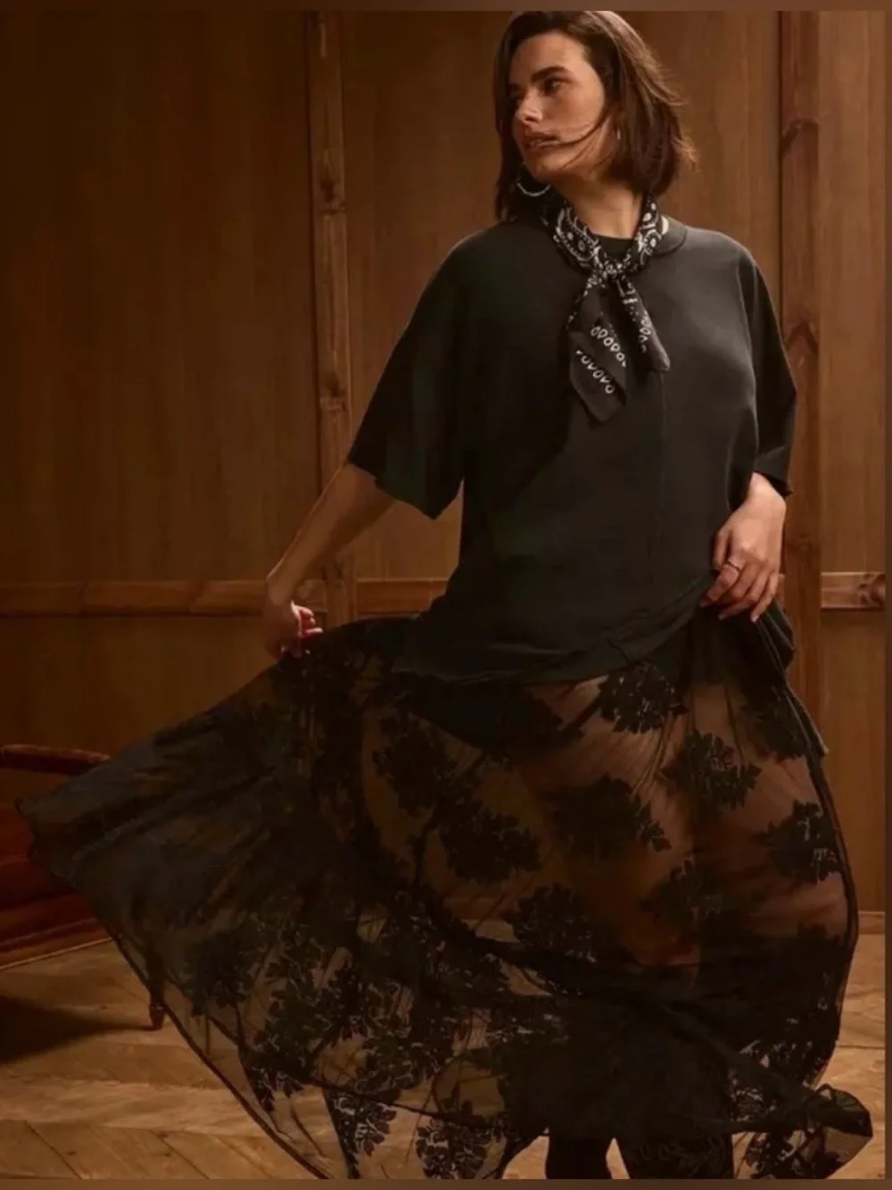 NWT Torrid Festi Black Lace Unlined Maxi Skirt 0X